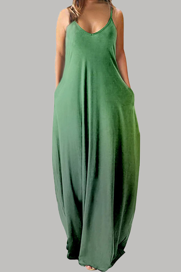 Vert menthe décontracté simplicité changement progressif couleur unie bretelles spaghetti robes droites