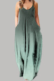 ミントグリーン カジュアル シンプル 徐々に変化する ソリッドカラー スパゲッティ ストラップ ストレート ドレス