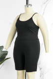 Noir Sexy Casual Solid Backless Spaghetti Strap Plus Size Two Pieces