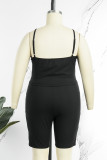 Light Coffee Sexy Casual Solid Backless Spaghetti Strap Plus Size Due pezzi