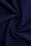 Magliette casual blu navy con stampa vintage patchwork o collo