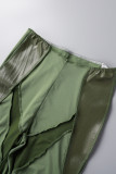 Grüne sexy Street Solid Patchwork durchsichtige Patchwork-Unterteile mit mittlerer Taille