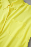 Tops de cuello de camisa de patchwork sólido casual amarillo
