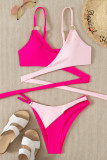 Pink Sexy Patchwork Backless Contrast Swimwears (mit Polsterungen)