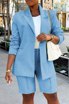 Light Blue Casual Solid Basic Two Lapel Long Sleeve Two Pieces