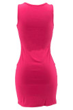 Розово-красное сексуальное повседневное платье с буквенным принтом, базовое платье-жилет с U-образным вырезом, платья