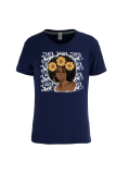 Navy Blue Casual Vintage Print Patchwork O Neck T-Shirts