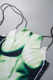 Зеленые узкие комбинезоны с круглым вырезом в стиле пэчворк с сексуальным принтом (с перчатками)