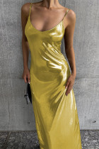 Vestidos tubo de tirantes finos sin espalda bronceado sólido sexy dorado