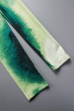Groene sexy print patchwork magere jumpsuits met ronde hals (met handschoenen)