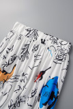 Weiße Street-Print-Patchwork-Hosen mit hoher Taille und geradem Volldruck