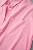 Tops décontractés à col chemise en patchwork uni rose