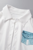 Col de chemise patchwork imprimé décontracté manches courtes deux pièces bleu clair