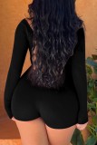 Macacão skinny preto sexy casual sólido sem costas decote em U