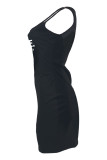 Черное повседневное базовое платье с U-образным вырезом и принтом с буквенным принтом Платья