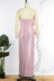 ピンクのセクシーなフォーマルパッチワークスパンコールバックレスストラップレスイブニングドレスドレス