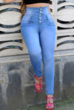Jeans jeans cintura alta azul preto Street patchwork sólido