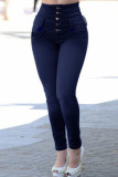 Babyblauwe straatstevige jeans met hoge taille en patchwork
