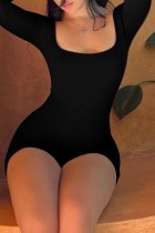 Macacão skinny preto sexy casual sólido sem costas decote em U