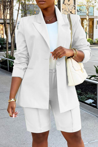White Casual Solid Basic Two Lapel Long Sleeve Two Pieces