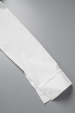Weiße sexy Patchwork-Schlitz-Umlegekragen-lange Kleider