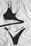 Black Sexy Patchwork Backless Contrast Swimwears (With Paddings)