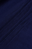 Magliette casual blu navy con stampa vintage patchwork o collo