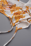 Белая сексуальная повседневная повязка с принтом, выдолбленная спинка, U-образный вырез, без рукавов, две части