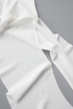 Blanc Sexy Solide Patchwork Volant Asymétrique Hors De L'épaule Robe Irrégulière Robes