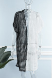 Black And White Sexy Patchwork Hollowed Out See-through Cardigan Contrast Swimwears Cover Up