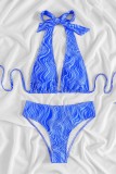 Синие купальники с открытой спиной и сексуальным принтом (с прокладками)