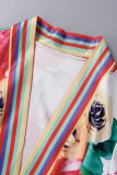 Vestido largo con cuello en V y patchwork con estampado informal multicolor Vestidos