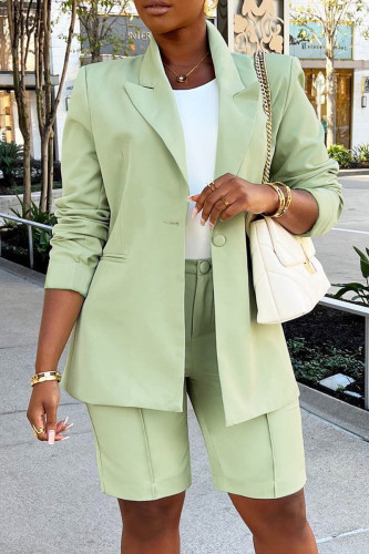 Light Green Casual Solid Basic Two Lapel Long Sleeve Two Pieces