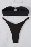 Svarta sexiga solida urholkade rygglösa badkläder (med vadderingar)