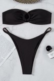 Roupas de banho pretas sexy sólidas vazadas sem costas (com enchimentos)