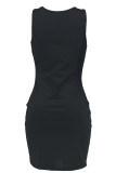 Black Sexy Casual Letter Print Basic U Neck Vest Dress Dresses