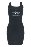 Zwarte casual print basic U-hals vest jurkjurken