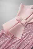 Rose Sexy Patchwork Formelle Paillettes Dos Nu Robe De Soirée Sans Bretelles Robes