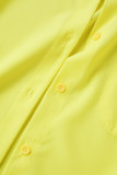 Blusas de colarinho de camisa de retalhos lisas casuais amarelas