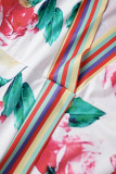 Flerfärgad Casual Print Patchwork V-hals långa klänningar