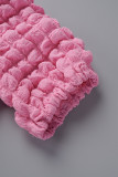 Розовый сексуальный повседневный однотонный бандаж с v-образным вырезом и коротким рукавом из двух частей