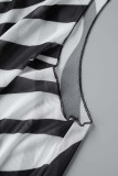 Zwarte sexy gestreepte print uitgeholde patchwork asymmetrische O-hals eenstaps rokjurken