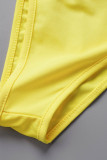 Costumi da bagno senza schienale patchwork con stampa sexy gialla