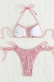 Costumi da bagno senza schienale con fasciatura solida rosa sexy (con imbottiture)