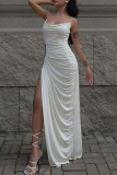 ホワイトセクシーパーティーソリッド高開口部折りスパゲッティストラップワンステップスカートドレス