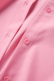 Tops décontractés à col chemise en patchwork uni rose
