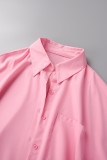 Tops de colarinho de camisa casual rosa liso patchwork