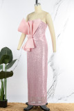 Roze sexy formele patchwork pailletten backless strapless avondjurk jurken