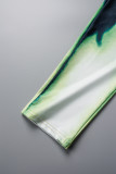 Combinaisons maigres vertes à imprimé patchwork O Neck (avec gants)