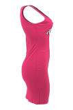 Розово-красное сексуальное повседневное платье с буквенным принтом, базовое платье-жилет с U-образным вырезом, платья